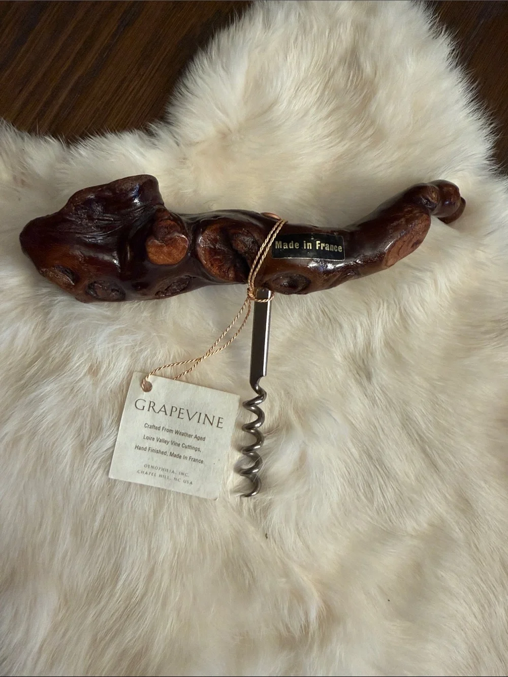 Vintage Grapevine Wood Corkscrew - Loire Valley France Wine Lovers Gift
